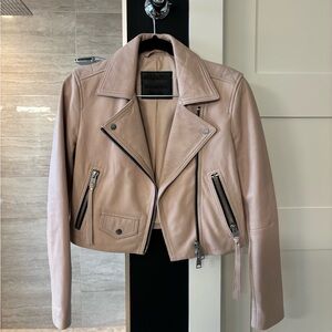 All Saints Leather Biker Jacket - Beige